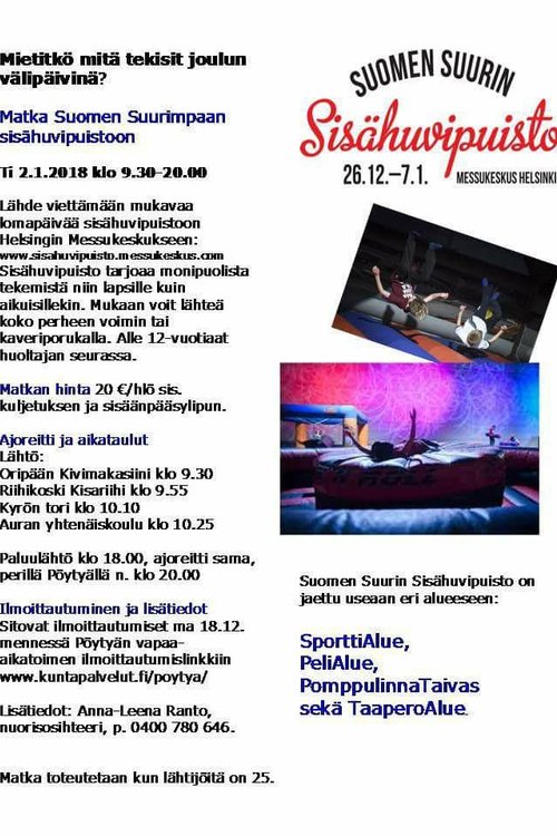 Matka Suomen Suurimpaan sisähuvipuistoon Matka Suomen Suurimpaan sisähuvipuistoon